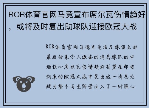ROR体育官网马竞宣布席尔瓦伤情趋好，或将及时复出助球队迎接欧冠大战